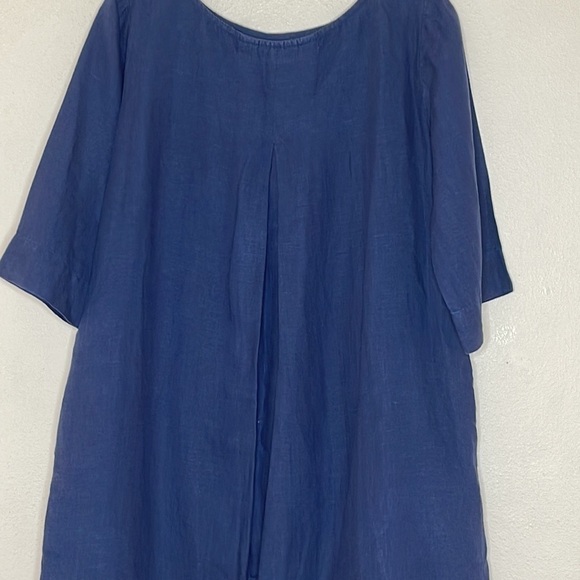 Roller Rabbit Lorena Navy 100% Linen Shift Dress 3/4 Sleeves Lined Pockets Small - Picture 6 of 10